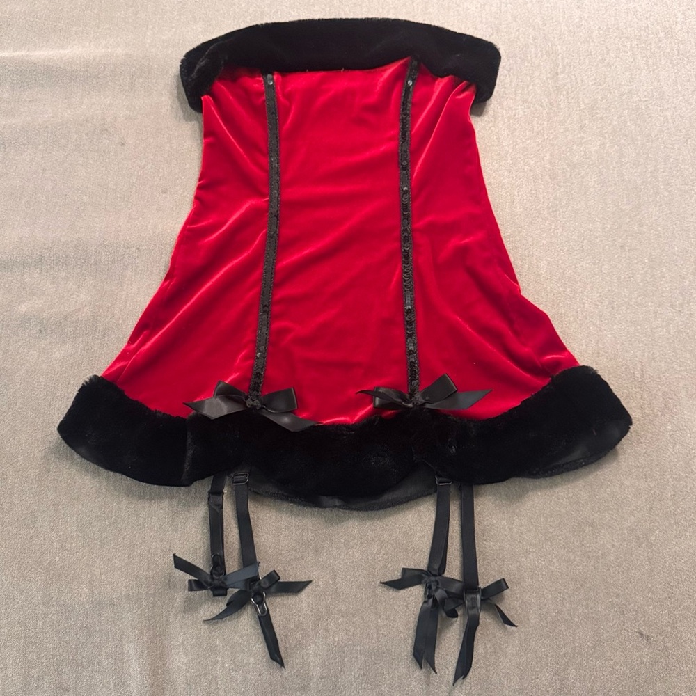 Vintage Shirley of Hollywood Red Velvet Bustier Garter Top - Picture 1 of 7